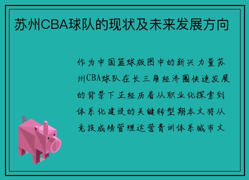 苏州CBA球队的现状及未来发展方向