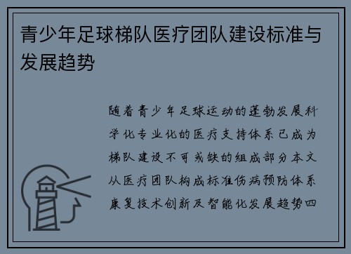 青少年足球梯队医疗团队建设标准与发展趋势