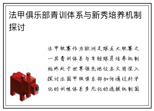 法甲俱乐部青训体系与新秀培养机制探讨